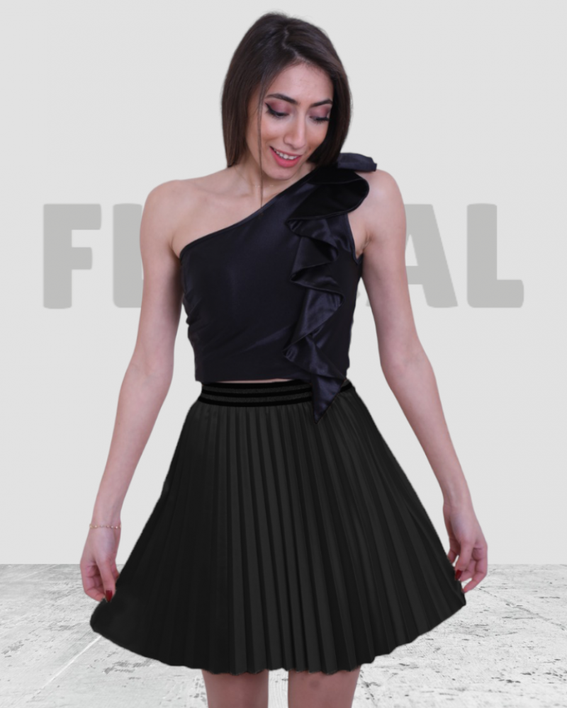 Skirt Satin Disco Plisse Short Black