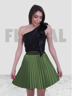 Skirt Satin Disco Plisse Short Olive