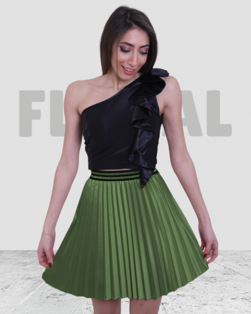 Skirt Satin Disco Plisse Short Olive