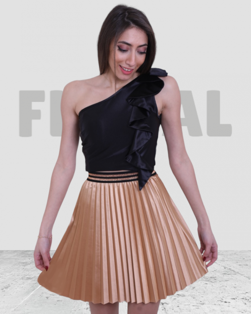 Skirt Satin Disco Plisse Short Black