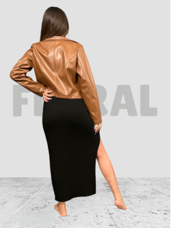 Jacket Leather and Feather Short Camel