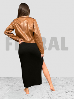 Jacket Leather and Feather Short Camel