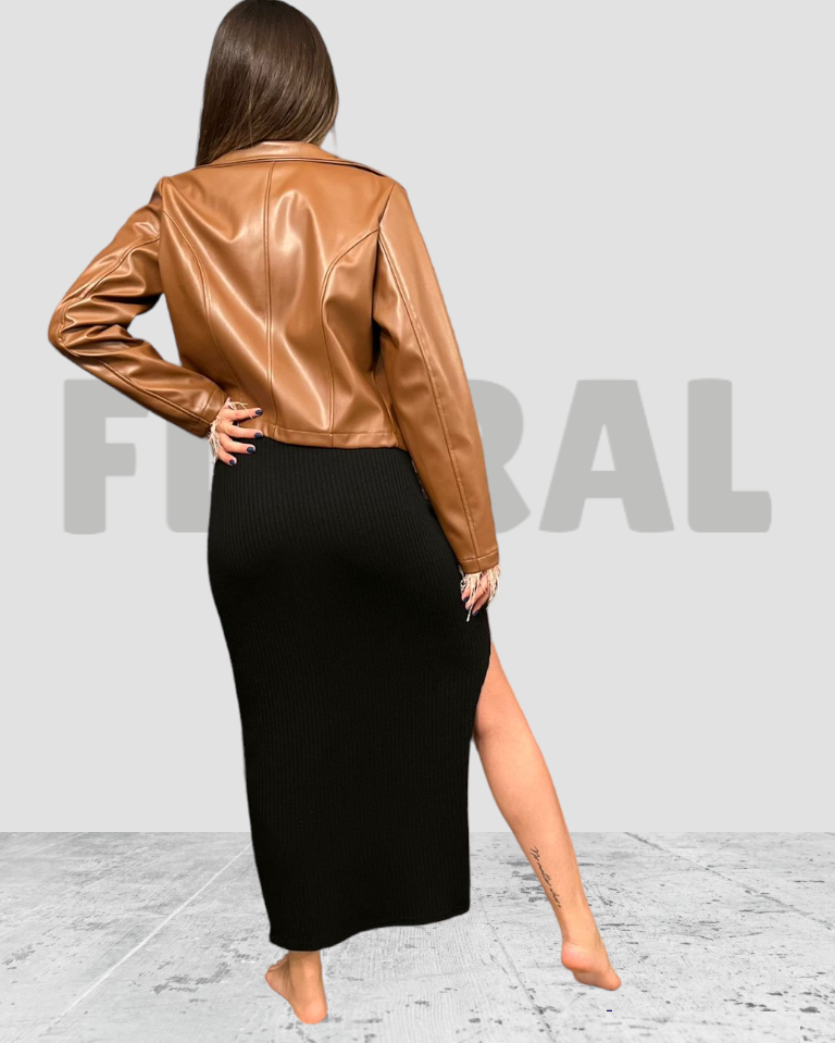 Jacket Leather and Feather Short Camel Jacket Leather and Feather Short Camel