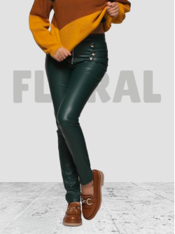 Pant Leather with 3 Bands and Buttons Green