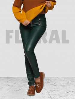 Pant Leather with 3 Bands and Buttons Green