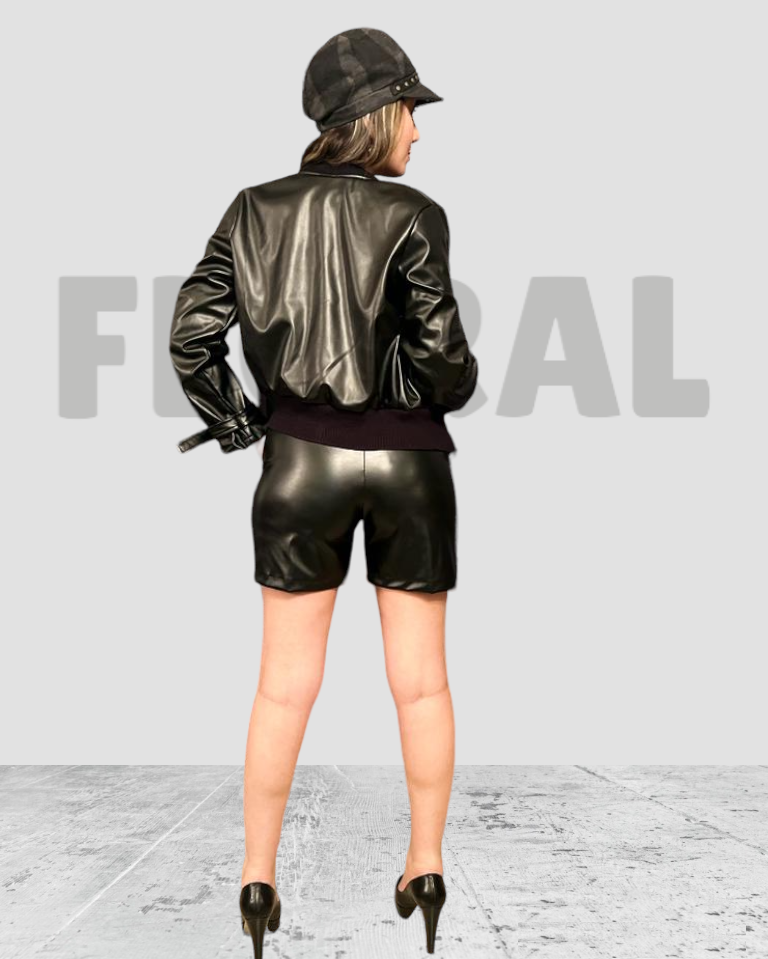 Jacket Leather Wool Zipper Black Jacket Leather Wool Zipper Black