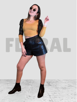 Top Wool RIB Leather Mustard/Black