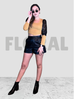 Top Wool RIB Leather Mustard/Black