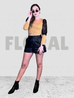 Top Wool RIB Leather Mustard/Black