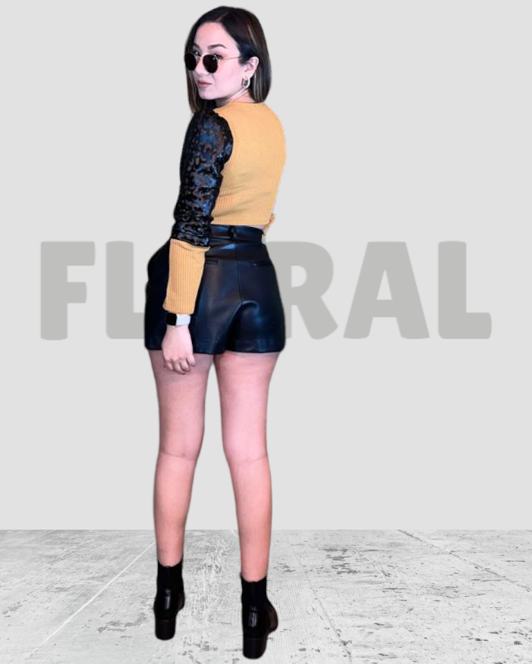Top Wool RIB Leather Mustard/Black Top Wool RIB Leather Mustard/Black