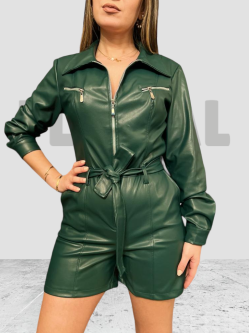 Overall Short Leather Green