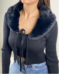 Cardigan Short Wool/Fur Black
