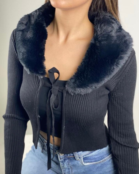 Cardigan Short Wool/Fur Black Cardigan Short Wool/Fur Black