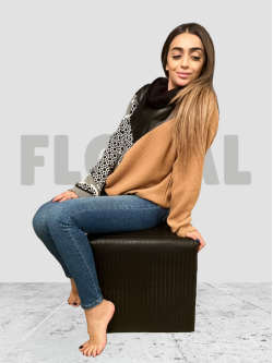 Sweater with Leather Fashion Mustard