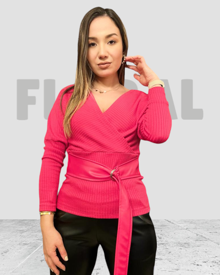 Sweater with Leather belt Fushia Sweater with Leather belt Fushia