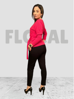Sweater with Leather belt Fushia