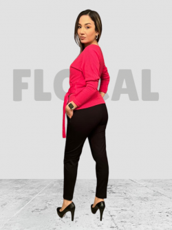 Sweater with Leather belt Fushia