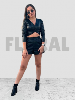 Crop Top Leather Black