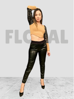 Pant Half Leather and Half Fabric Black