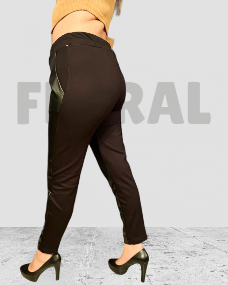 Pant Half Leather and Half Fabric Black