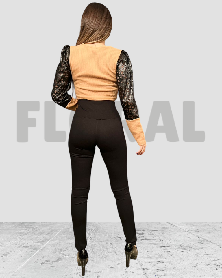 Legging with Leg Leather Black Legging with Leg Leather Black