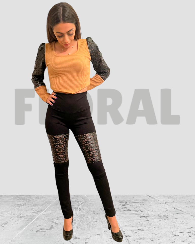 Legging with Leg Leather Black Legging with Leg Leather Black