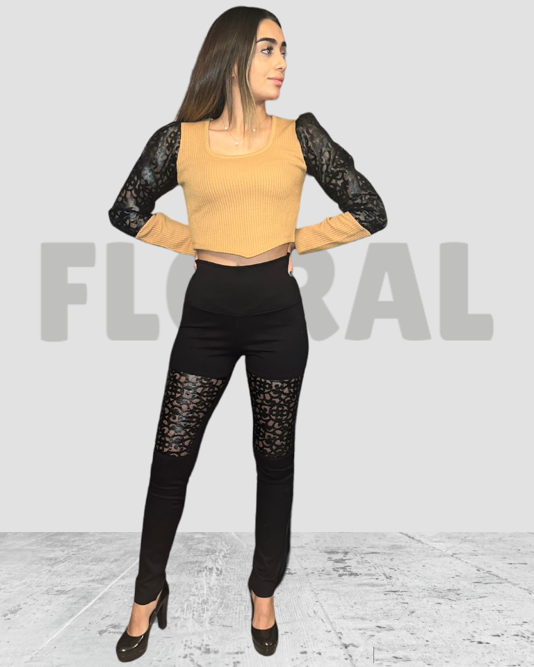Legging with Leg Leather Black Legging with Leg Leather Black