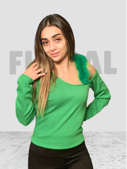 Sweater with Feather Shoulder Green