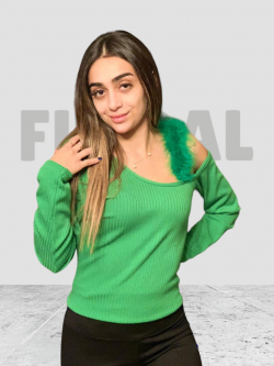 Sweater with Feather Shoulder Green