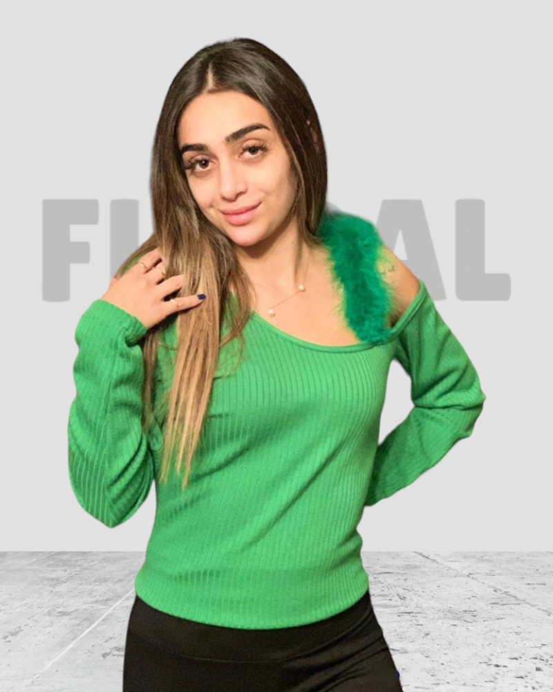 Sweater with Feather Shoulder Green