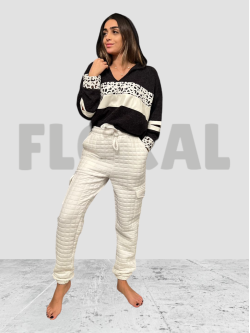 Sweater with White Leather Fashion