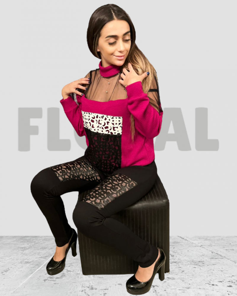 Sweater with Neck Muslin Fushia