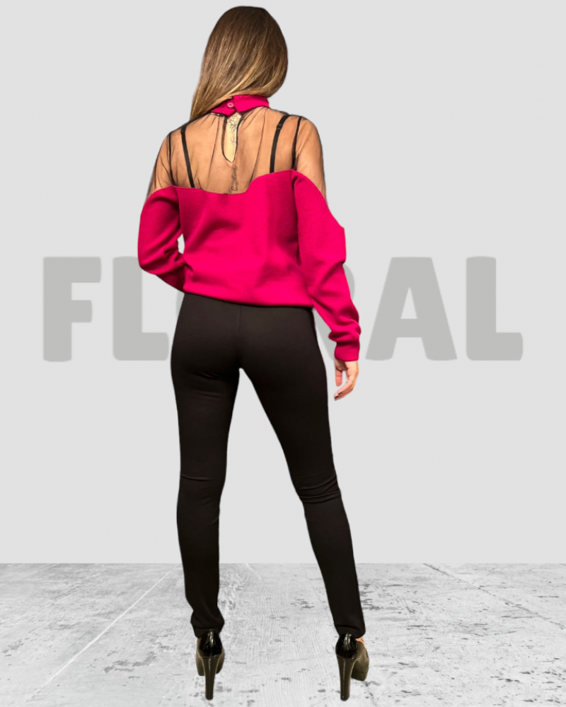 Sweater with Neck Muslin Fushia