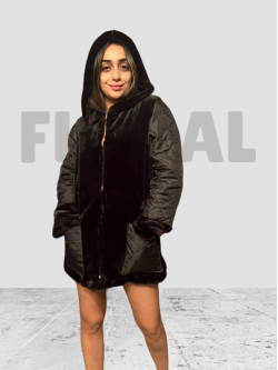 Long Jacket Capitone with Fur Black