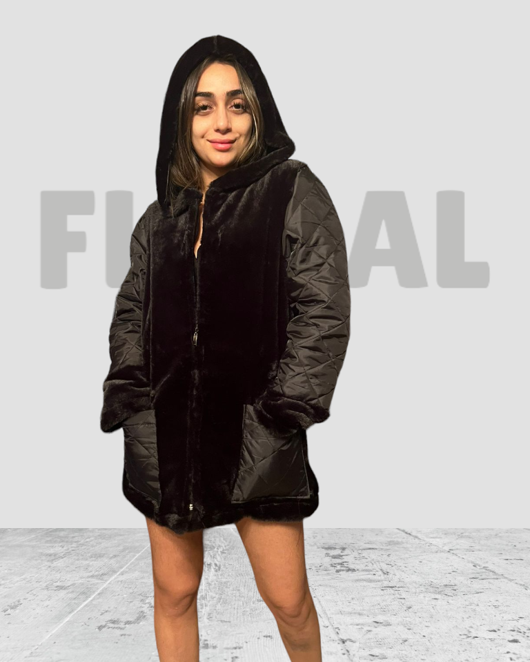 Long Jacket Capitone with Fur Black Long Jacket Capitone with Fur Black