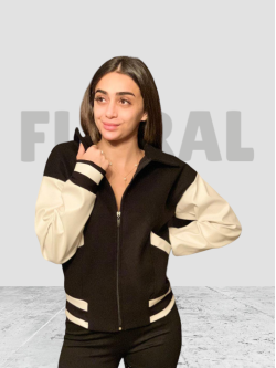 Jacket Black with Leather Arm (Ecolier)